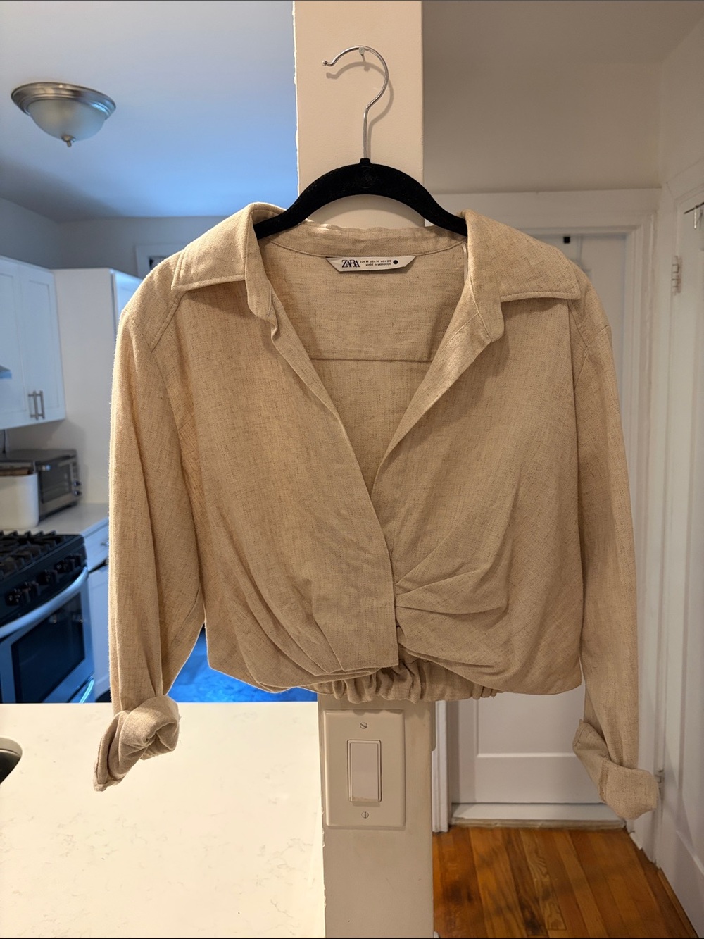 Zara Neutral Beige Cropped Button-Down Shirt